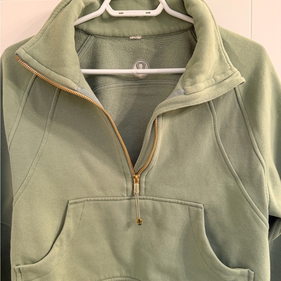 lululemon athletica Sweaters - Lululemon Scuba Oversized Funnel Neck Green Half-Zip Pullover